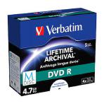 Verbatim M-Disc DVD R 4.7GB (5 Pack) Hardcoat scratch guard protection Jewel Case White Inkjet Printable 4x Speed