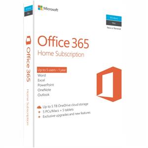 Microsoft Office 365 Home ,  License Software, 1 Year Subscription, 5 Devices, 32bit/64bit, Medialess, PC & Mac