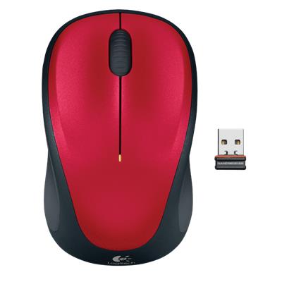 Logitech Wireless Mouse M235, 3 Button, USB Receiver, Scroll Wheel, Colour: Red, 1 AA battery (pre-installed)