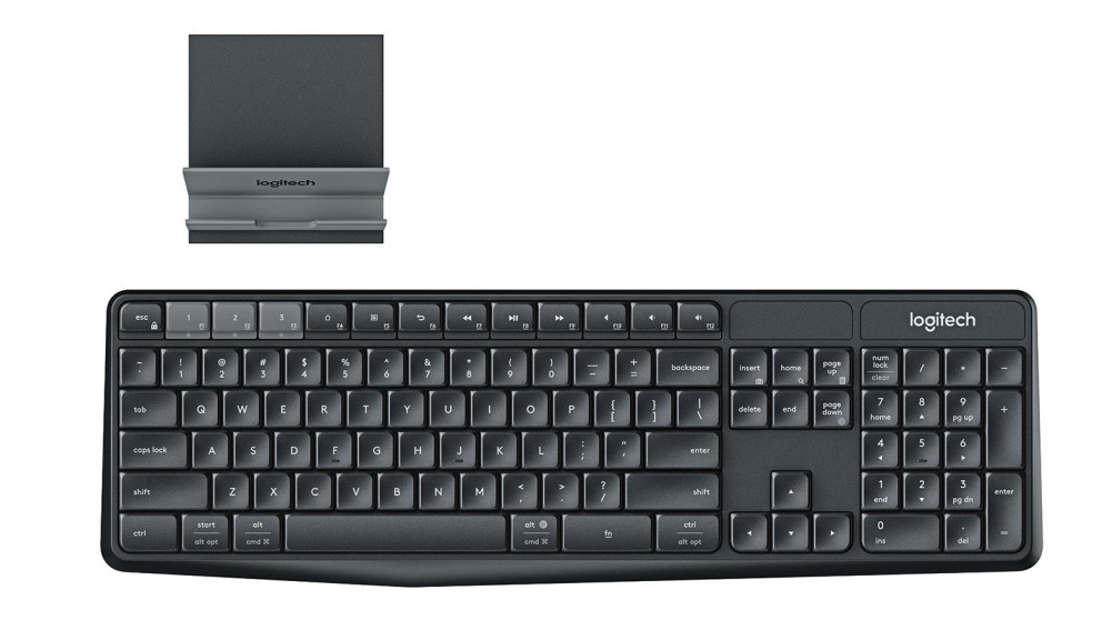 Logitech Multi Device Wireless Keyboard and Stand Combo for Computer, Phone and Tablet, Start typing on your computer, then Switch to your Phone