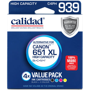 Calidad High Yield Alternative Ink Cartridge for Canon CLI-651XL (4-Pack/BCMY)