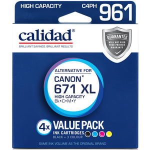 Calidad High Yield Alternative Ink Cartridge for Canon CLI-671XL (4-Pack/BCMY)