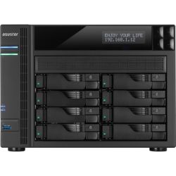 Asustor 8-Bay NAS, Intel Celeron Quad-Cord, 4GB DDR3, GbE x 4, HDMI, SPDIF, PCI-E (10GbE ready), USB 3.0 SATA, LCD Panel, WoL, System Sleep Mode