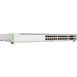 Allied Telesis 24-Port 10/100/1000T PoE+ Stackable Switch with 2 Combo Ports (10/100/1000T or 100/1000X SFP) and 2 SFP+ Stacking/User Ports