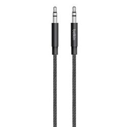 BELKIN 3.5MM AUX AUDIO CABLE, 1.2M, METALLIC BLACK, 2YR WTY