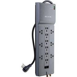 Home/Office 12-Outlet Surge Protector 3960J RJ45/RJ11 10FT Cord - Black/Gray