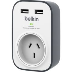 BELKIN 1 OUTLET SURGE PROTECTOR WITH 2 USB PORTS (2.4A)