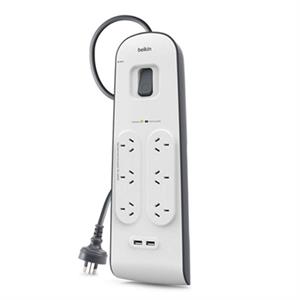 BELKIN 6 OUTLET SURGE PROTECTOR WITH 2M CORD WITH 2 USB PORTS (2.4A)