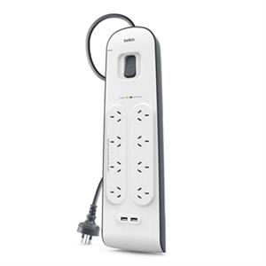 BELKIN 8 OUTLET SURGE PROTECTOR WITH 2M CORD WITH 2 USB PORTS (2.4A)