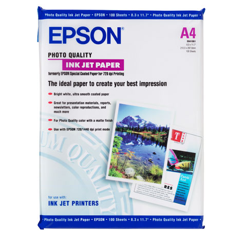 Epson C13S041786 A4 Photo Quality Inkjet Paper - 100 Sheets