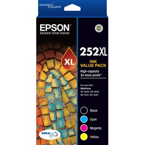 Epson 252XL High Capacity 4 Colour Value Pack (Black/Cyan/Magenta/Yellow) for WF3620, WF7620