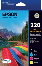 Epson 220 Four CLR STD Value PK (BLK, C, M, Y) WF-2630, WF-2650 and WF-2660