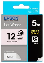 Epson Tape Iron on 12mm Black on Pink 5m