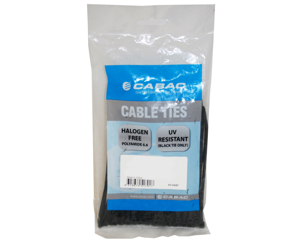 Cabac 200mm 100 Pack, 2.5mm UV Wide Nylon Cable Tie