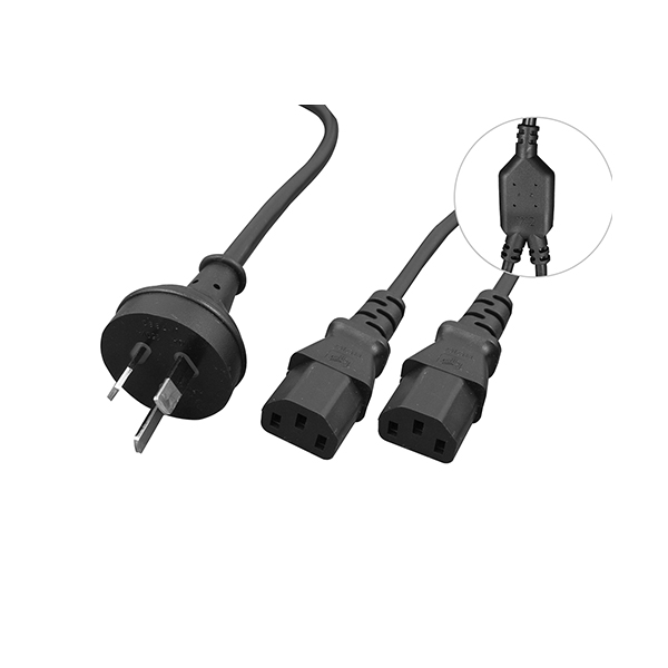 Cabac 2m 10amp Y Split Power Cable with AU/NZ 3-pin Male Plug 2xIEC F C13 Socket & Cord for PC & Monitor to Wall Power Socket OEM(~CBPOWERY)