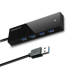 Simplecom CH341 USB 3.0 External 4 Port HUB Built-in 0.5M Cable For PC Laptop• Stylish Piano Finishing • Good Size with wide 8mm Gap  USB Port