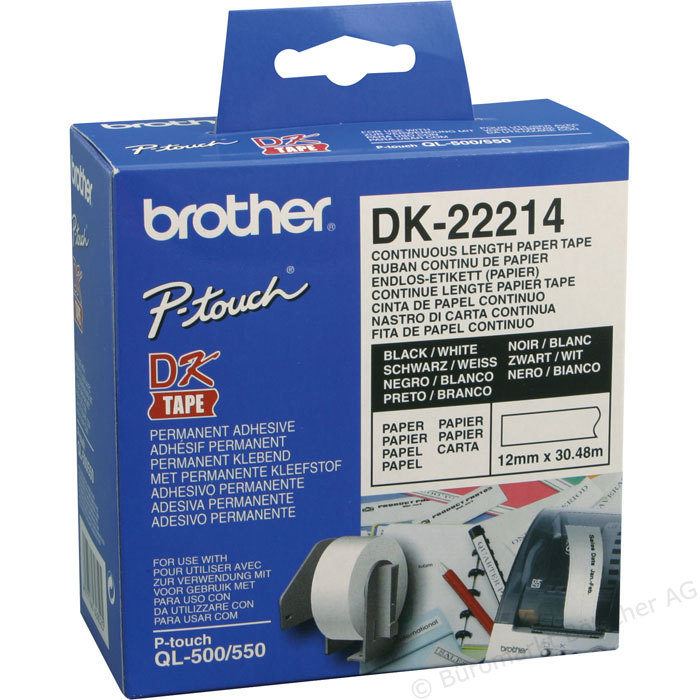 Brother White Paper Roll 12mm x 30.48. DK-22214. For use with QL-500, QL-550, QL-650TD and QL-1050 printers
