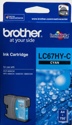 Brother LC-67HYC Cyan High Yield Ink Cartridge- DCP-6690CW, MFC-5890CN/6490CW/6890CDW - up to 750 pages