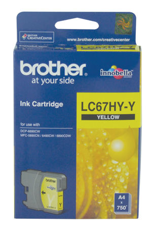 Brother LC-67HYY Yellow High Yield Ink Cartridge- DCP-6690CW, MFC-5890CN/6490CW/6890CDW - up to 750 pages