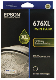 Epson 676XL Black Twin Pack Suits Workforce PRO 4530, 4540