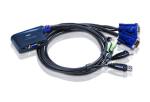 Aten Petite 2 Port USB VGA KVM Switch with Audio - 0.9m Cables Built In.