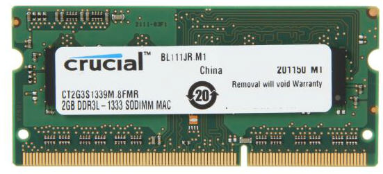 CRUCIAL 2GB DDR3 1333 MT/s (PC3-10600) CL9 SODIMM 204pin 1.35V/1.5V for Mac