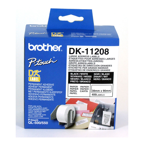 Brother DK-11208 White Standard Large Address Label 38mm x 90mm 400 Labels per roll