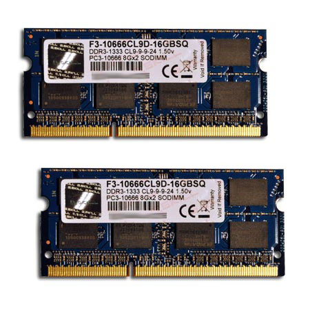 G.skill 16GB(8GB x 2) DDR3-1333 PC3 10666 CL 9-9-9 1.5 Volts SODIMM