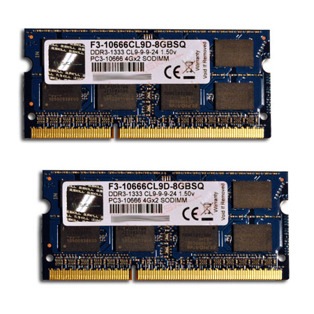 G.skill 8GB(4GB x 2)DDR3-1333 PC3 10666 CL 9-9-9-24 1.5 Volts SODIMM