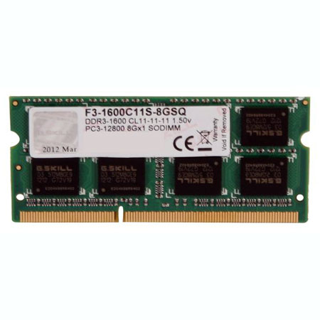 G.skill 8GB(8GB x 1) DDR3-1600 PC3 12800 CL 11-11-11 1.5 Volts SODIMM