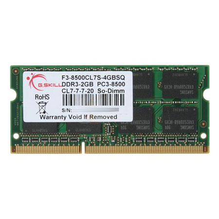 G.skill 4GB PC3-8500 / DDR3 1066 Mhz 7-7-7-20 1.50V SODIMM