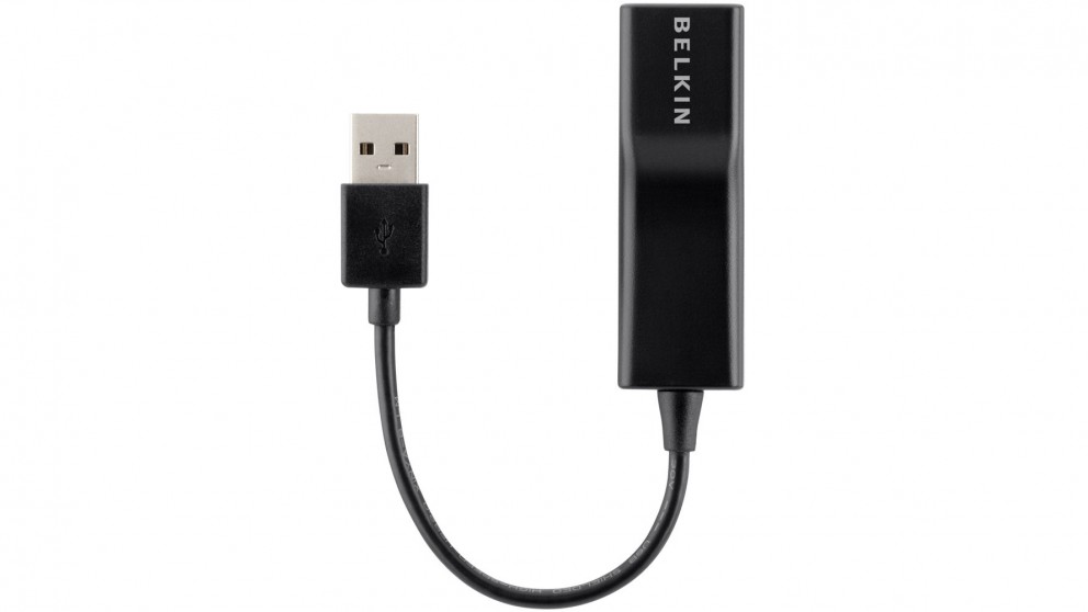 BELKIN USB 2.0 TO ETHERNET ADAPTER, BLACK, 1 YR WTY