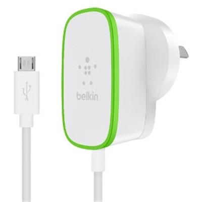 BELKIN BOOST UP 2.4A HOME CHARGER HARDWIRED MICRO USB CABLE,1.8M,2YR WTY