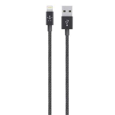 BELKIN LIGHTNING CHARGE/SYNC CABLE, METALLIC, 1.2M, BLACK, 2YR WTY