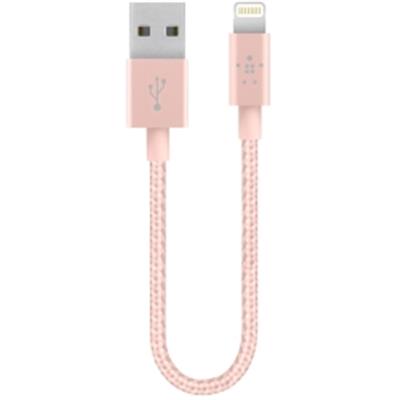 BELKIN MIXITUP METALLIC LIGHTNING CHARGE/SYNC CABLE 15CM, ROSE GOLD, 1YR WTY