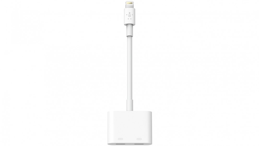 BELKIN LIGHTNING AUDIO AND CHARGE, PORT SPLITTER, LIGHTNING PORT (2), WHITE, 2YR WTY