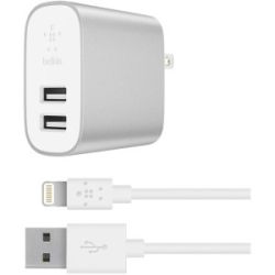 BELKIN 2 PORT 2.4A HOME CHARGER  + 1.2M LIGHTNING CABLE,2YR WTY