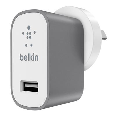 BELKIN MIXITUP 2.4A WALL CHARGER,USB (1), METALLIC GREY, 2YR WTY