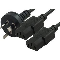 2mtr Y Power Cable 1 x 3PIN AUS(M) - 2 x IEC-C13