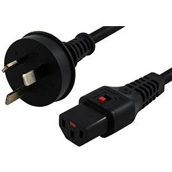 1m IEC LOCK Power Cable 3 Pin AU Plug to IEC-C13(F) Black