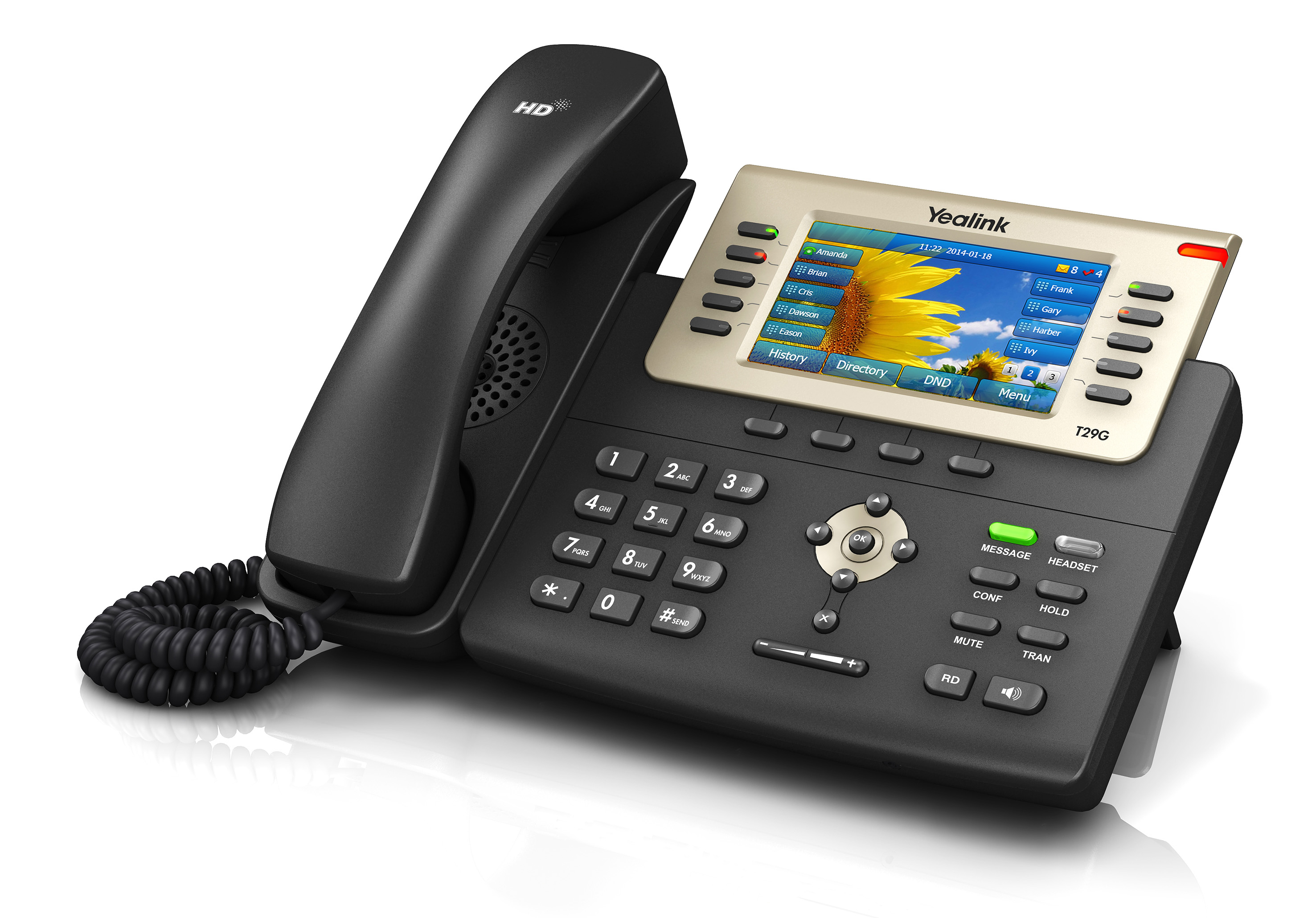 Yealink T29G 6 Line IP phone, 480x272 LCD, 27 Program keys/BLF/XML/PoE/HDVEHS support/Dual Gigabit Ports. 1 USB Port for BT40.