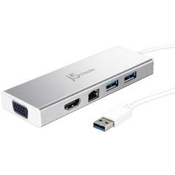 J5create JUD380 USB 3.0 Mini Dock (Adapter includes HDMI & VGA output, USB 3.1 Type-A port x 2, Gigabit Ethernet port)