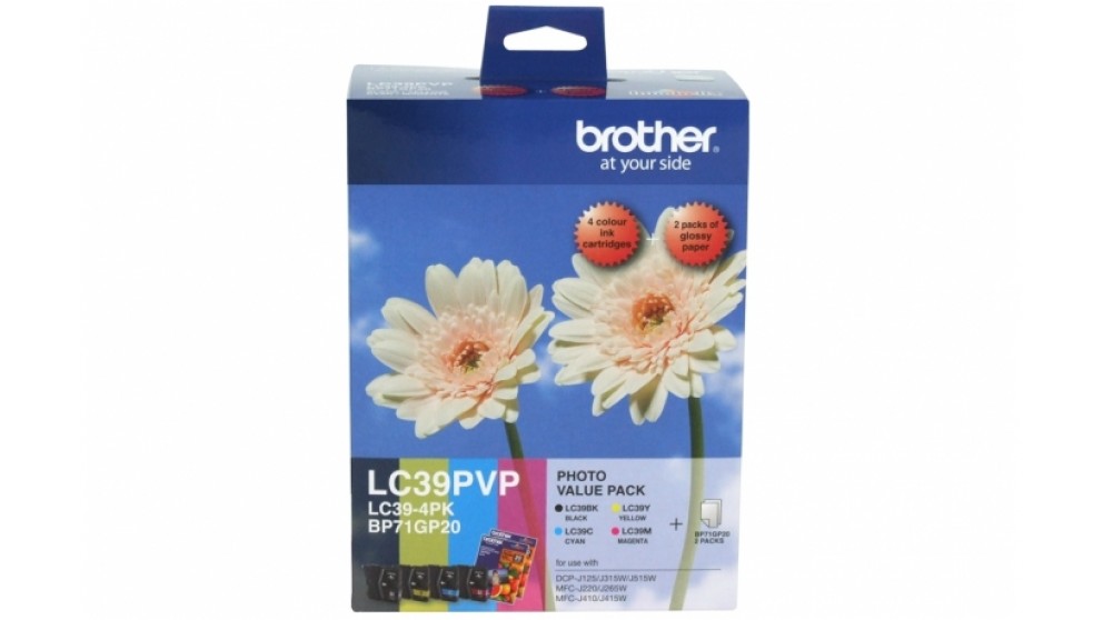 Brother MFC-J220/J265W/J410/J415W / DCP-J125/J315W/J515W Photo Value Pack B/C/M/Y Ink + 40sht Photo Paper