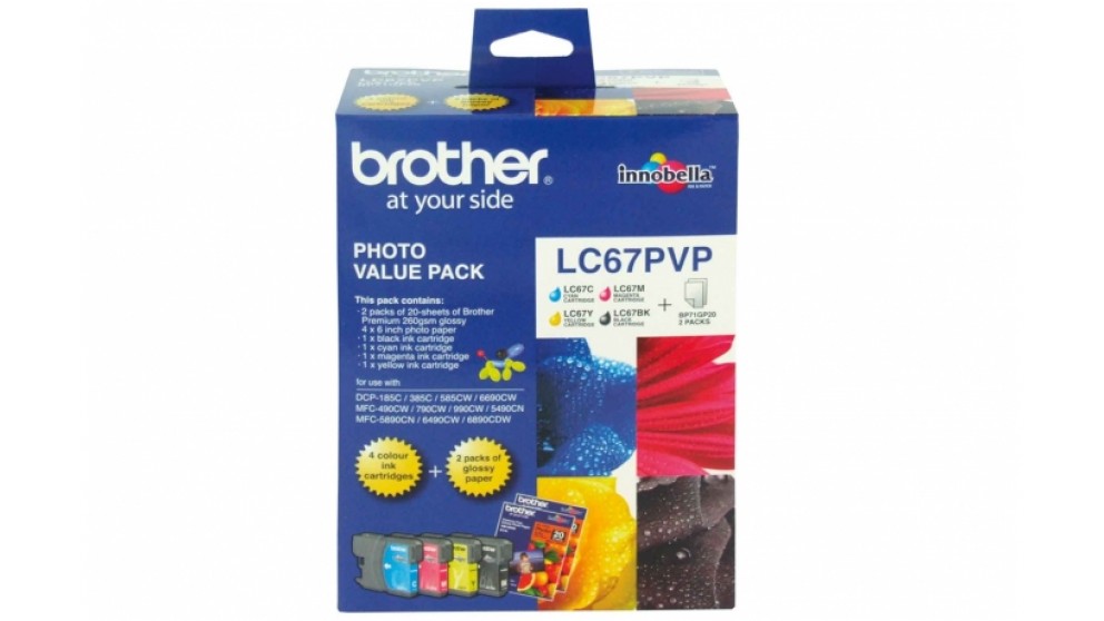 Brother MFC-490CW/790CW/990CW/5490CN/5890CN/6490CW/6890CDW / DCP-385C/585CW/6690CW Photo Value Pack B/C/M/Y Ink + 40sht Photo Paper