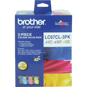 Brother LC-67CL3PK Cyan, Magenta & Yellow Colour Pack - 325 pages each