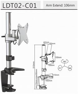 Brateck LDT-02-C01 Elegant Single LCD Monitor Table Stand w/Arm and Desk Clamp VESA 106mm up to 23