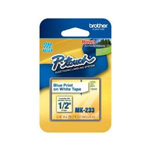Brother MK233 Blue Printing on White P Touch Tape - GENUINE