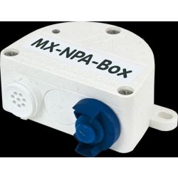 The MOBOTIX MX-NPA-Box is designed as a stationary power supply for MOBOTIX cameras in weatherproof IP 65 environments and is designed to integrate with a MOBOTIX camera external power supply (12 to