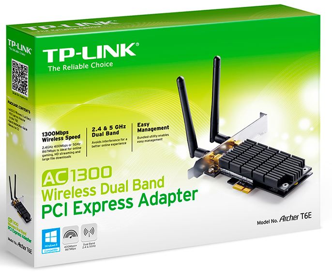 TP-Link Archer T6E AC1300 Wireless Dual Band PCI Express Adapter 1300Mbps 5GHz (867Mbps) 2.4GHz (400Mbps)  802.11ac 2x External Antennas ~TL-WDN4800