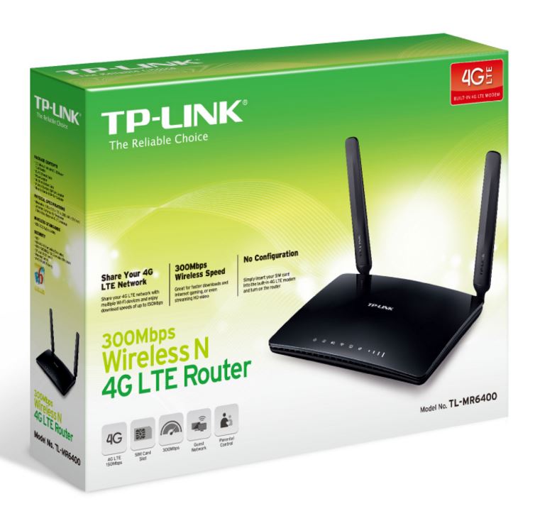 TP-Link TL-MR6400 N300 Wireless N 3G/4G LTE Router 2.4GHz (300Mbps) 802.11bgn 3x100Mbps LAN 1x 100Mbps WAN SIM slot 2xAntennas ~NWTL-MR3620